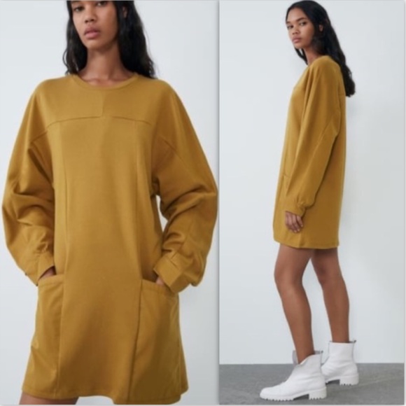 Zara Mustard Dress With Pockets NWT - Picture 5 of 16
